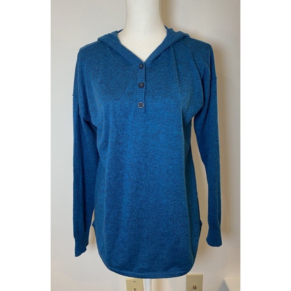 Smartwool Henley Pullover Hood Sweater Teal Blue Merino Wool Size Medium M